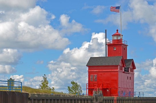 Big Red Lighthouse on Lake Michigan