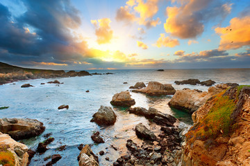 Big Sur Pacific Ocean coast at sunset - obrazy, fototapety, plakaty