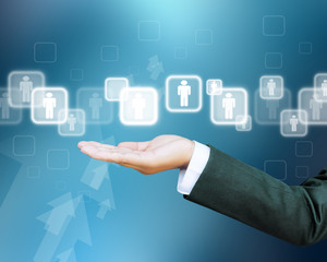 hand of business women pushing a button on a touch screen interf