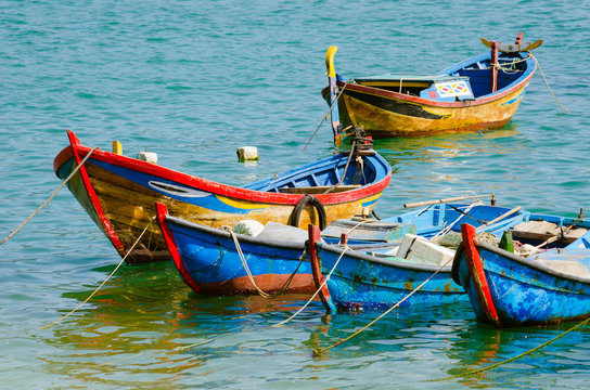 Small wooden boats in Dai Lanh wharf, Phu Yen Province, Vietnam