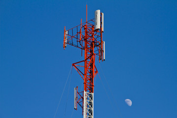 Part of a communications tower with antennas