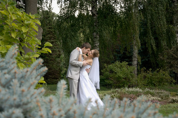 Bride and groom dancing