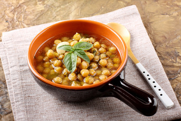 Chickpea soup on bowl