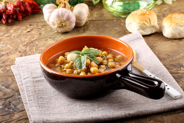 Chickpea soup on bowl