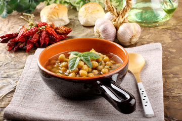 Chickpea soup on bowl