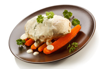 Boiled chicken breast and vegetables