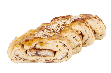 Omelet Maki Sushi - Roll made of Smoked Eel inside. Topped with