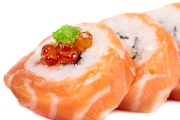 Japanese sushi traditional japanese food.Roll made of salmon, re