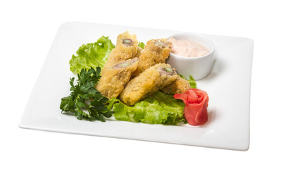 Japanese style pork cutlet with carrot and asparagus