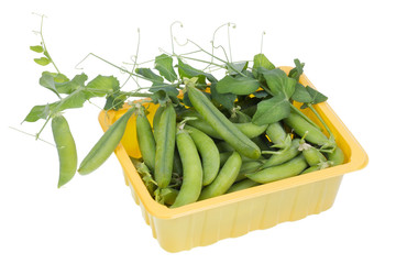Green real fresh pea in box  isolated