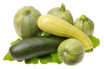 ripe green  pumpkins  with leaves