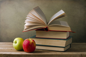 Books and apples. Back to school concept.