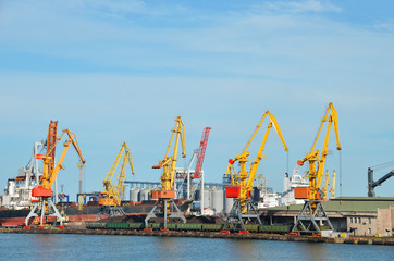 Cargo crane freight traine and coal in port