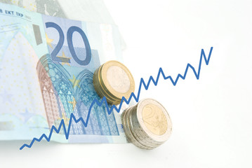Geld mit steigender Kurve