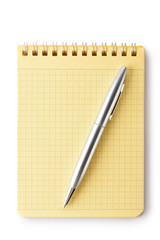 Notebook and pen. Top view.