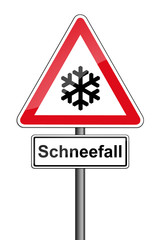 Obraz premium Warnschild RAL 3001 signalrot freigestellt - Schneefall