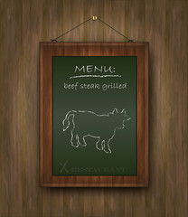 blackboard wood menu beef cow green