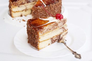 Sweet appetizing fresh torte.Birthday concept