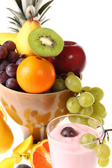 fresh fruit with a glass of fresh yogurt