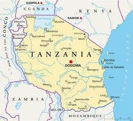 Tanzania map (Tansania Landkarte) - obrazy, fototapety, plakaty