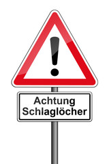 Warnschild RAL 3001 signalrot - Achtung Schlaglöcher