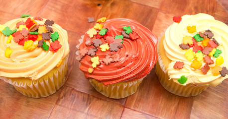 Cupcake with autumn decoration
