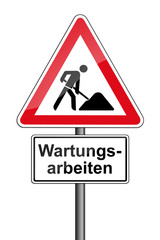 Warnschild RAL 3001 signalrot freigestellt - Wartungsarbeiten