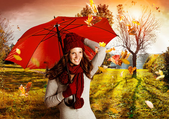 umbrella 06/Mädchen in wunderschöner Herbstlandschaft