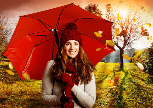 umbrella 07/girl with umbrella in beautiful autumn landscape