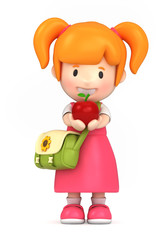 3d render of a school girl holding an apple