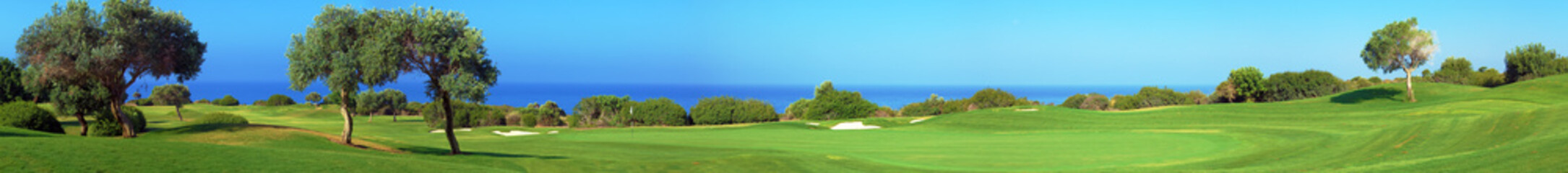 Fototapeta na wymiar Panorama pola, Golf morza i oliwkami