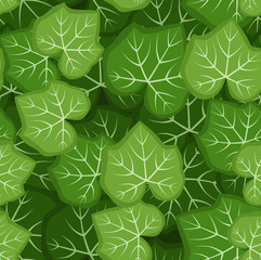 Seamless pattern with green pumpkin leaves. Vector illustration.