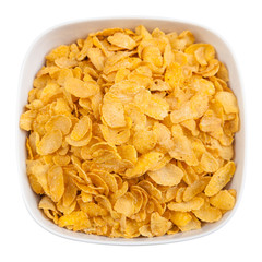 Bowl of corn flakes isolated with clipping path
