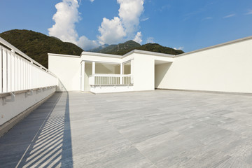 large terrace of a modern white house