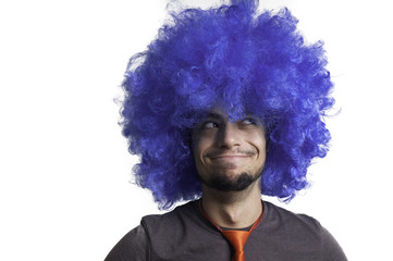 Crazy guy with blue wig