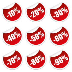 Rabatt Sticker 10 bis 90 Prozent (Rot)