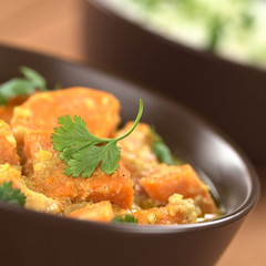 Vegetarian sweet potato and coconut curry with cilantro