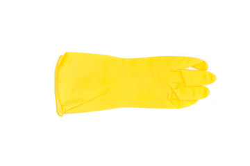 yellow plastic glove on white background