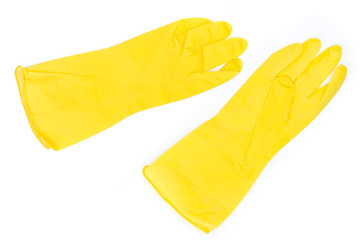 pair of yellow rubber gloves - isolated on white background