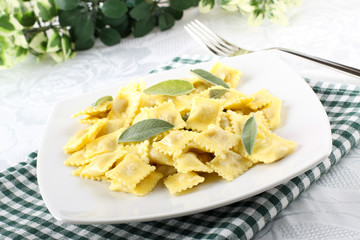 Ravioli with butter and sage