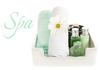 Set for spa therapy : spa stones, sea salt, aromatic oils