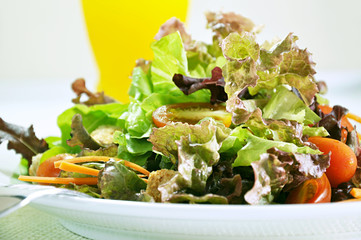 Fresh salad and orange juice