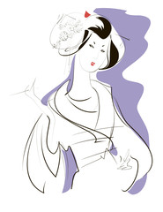 Sketch of a girl dressed as a geisha