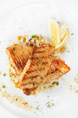 fish steak with rice