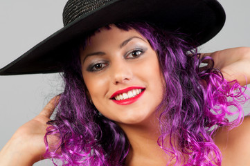 Portrait of beautiful sexy girl with purple hair