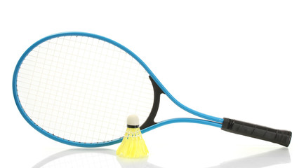 Badminton racket and shuttlecock isolated on white
