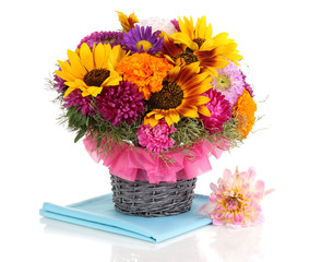 Beautiful bouquet of bright flowers isolated on white
