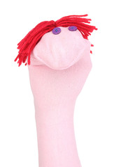 Cute sock puppet isolated on white