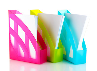 Colorful trays for papers isolated on white