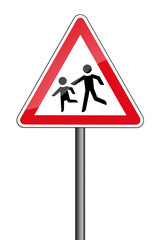 Warnschild RAL 3001 signalrot freigestellt - Spilende Kinder